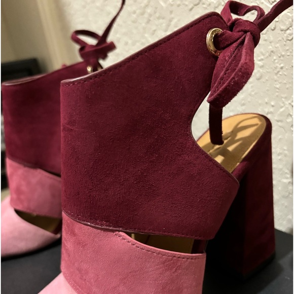 Coach - Minetta Color Block Suede Heel Pink and Burgundy - Picture 4 of 12